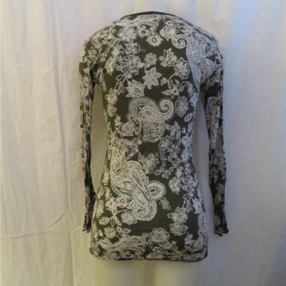ERGE GRAY WHITE FLORAL PRINT LONG SLEEVE T-SHIRT L - Picture 4 of 5